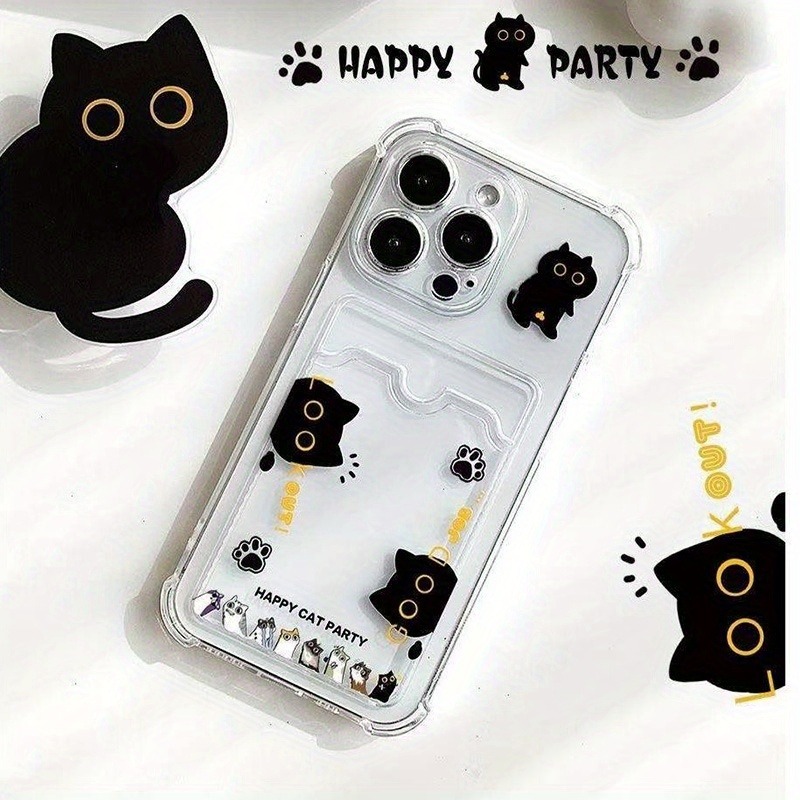 Xo Phone Accessories - クリエイティブな猫のカードホルダー付きスマホケース iPhone 17 16 15 14