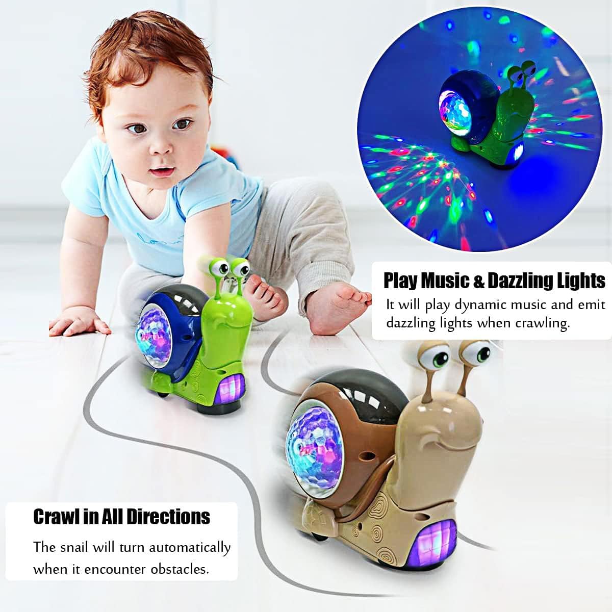 Phone Accessories Baby - 這うカタツムリの赤ちゃんおもちゃ、歩く腹ばいタイムダンス、早期教育インタラクティブ音楽ライトおもちゃ、幼児向けキッズギフト