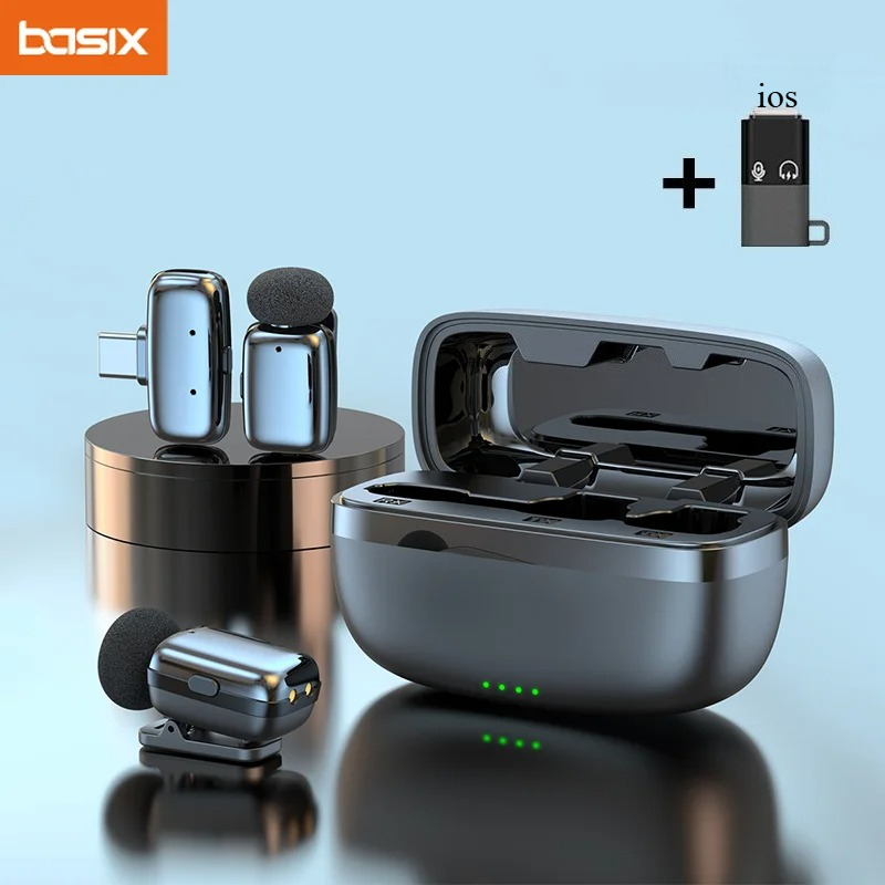 Phone Accessories For Android - ワイヤレスラベリアマイクセット 充電ケース付き ミニラペルマイク ビデオ録画用 Androidスマホ ライブ配信用