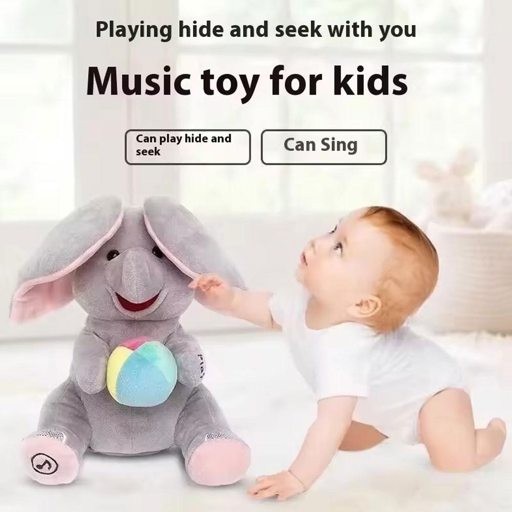 Phone Accessories Baby - かくれんぼ象のぬいぐるみ 音楽付き耳を動かす柔らかい歌うおもちゃ 新生児幼児向け感覚玩具 3ヶ月～12ヶ月