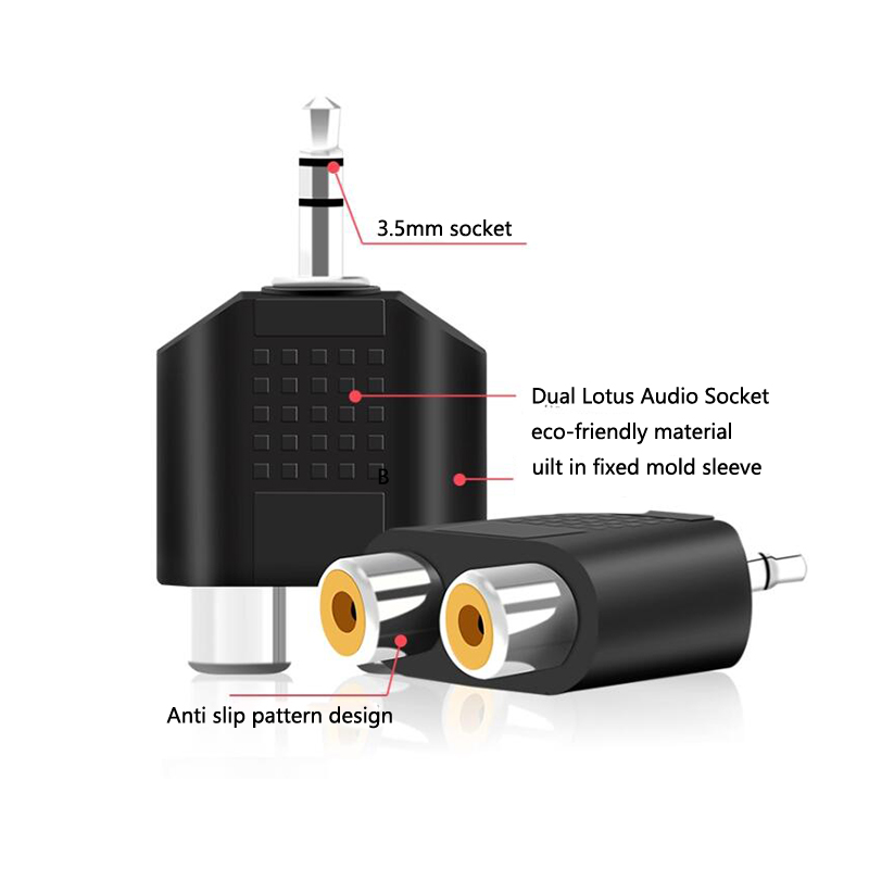 Earphone Splitter Jack - 1/2/4個入り 3.5mmジャックステレオAUXオス-2 RCAメスオーディオケーブルアダプター コンピュータースピーカーヘッドホンYスプリッターコネクターC5用