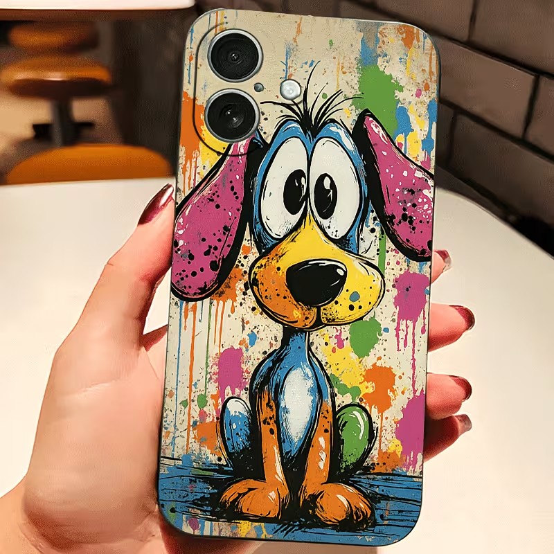 Xo Phone Accessories - 落書きカラーの子犬柄TPUスマホケース iPhone 17 16 15 14