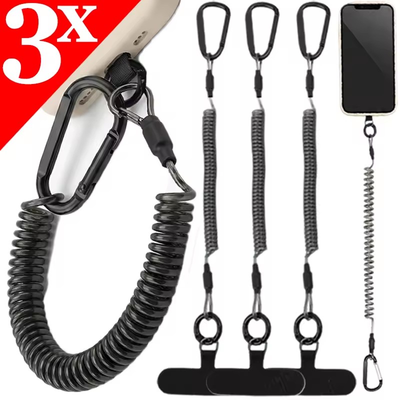 Phone Accessories Keychain - 紛失防止フレキシブル電話ロープ、スプリング式格納式安全ラインリストバンド、キーチェーンリングカラビナ付き盗難防止コード