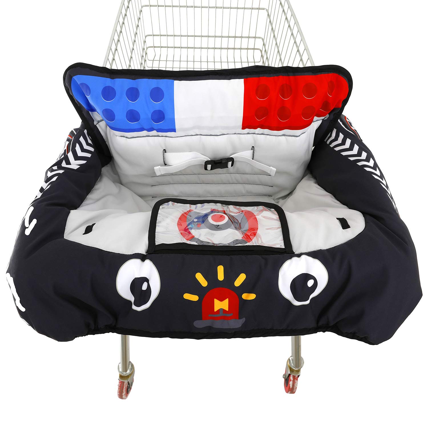 Phone Accessories Baby - 漫画風車椅子型ベビーショッピングカートカバー、2-in-1食料品カート＆ハイチェアライナー（安全ハーネス、電話ホルダー付き）