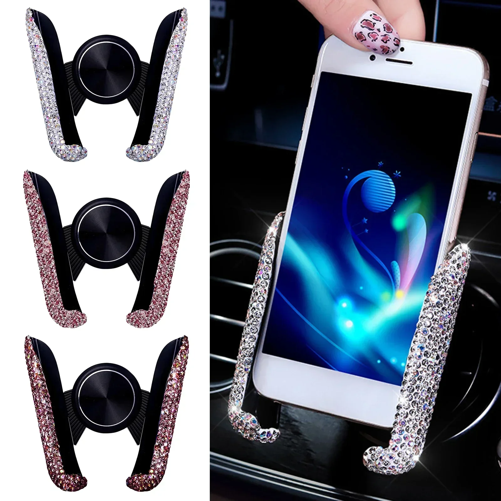 新しい車載電話ホルダー ダイヤモンドクリスタル 車のエアコン - Phone Accessories For Android のレビューと価格