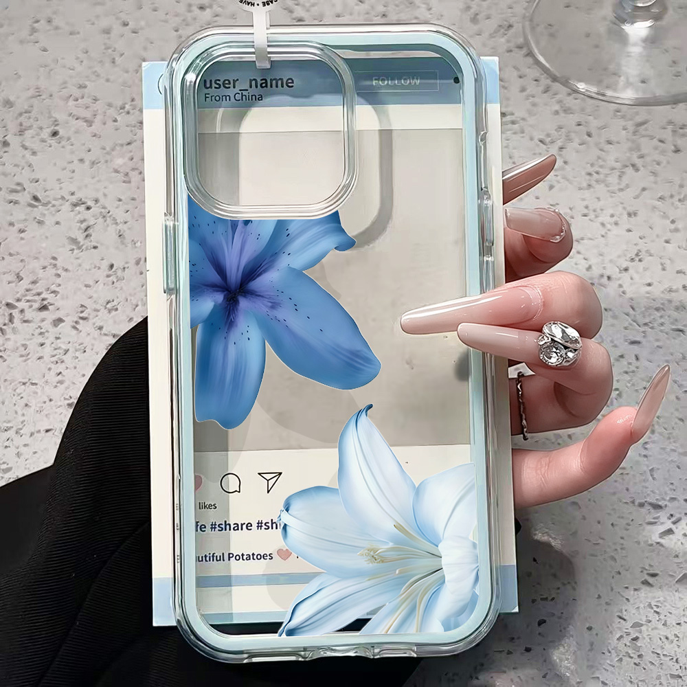 青いユリの花柄クリアスマホケース iPhone 17 13  - Xo Phone Accessories のレビューと価格