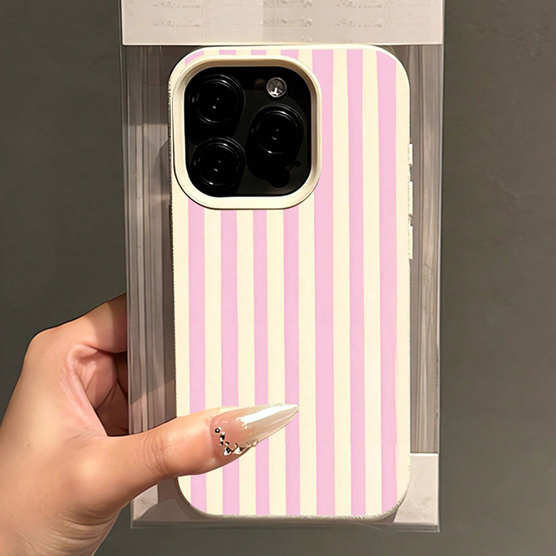 シンプルなピンクの縦縞ライチ柄スマホケース iPhone 1 - Xo Phone Accessories のレビューと価格