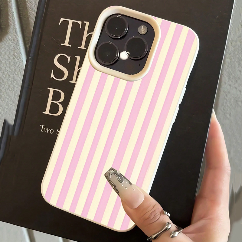 シンプルなピンクの縦縞ライチ柄スマホケース iPhone 1 - Xo Phone Accessories のレビューと価格
