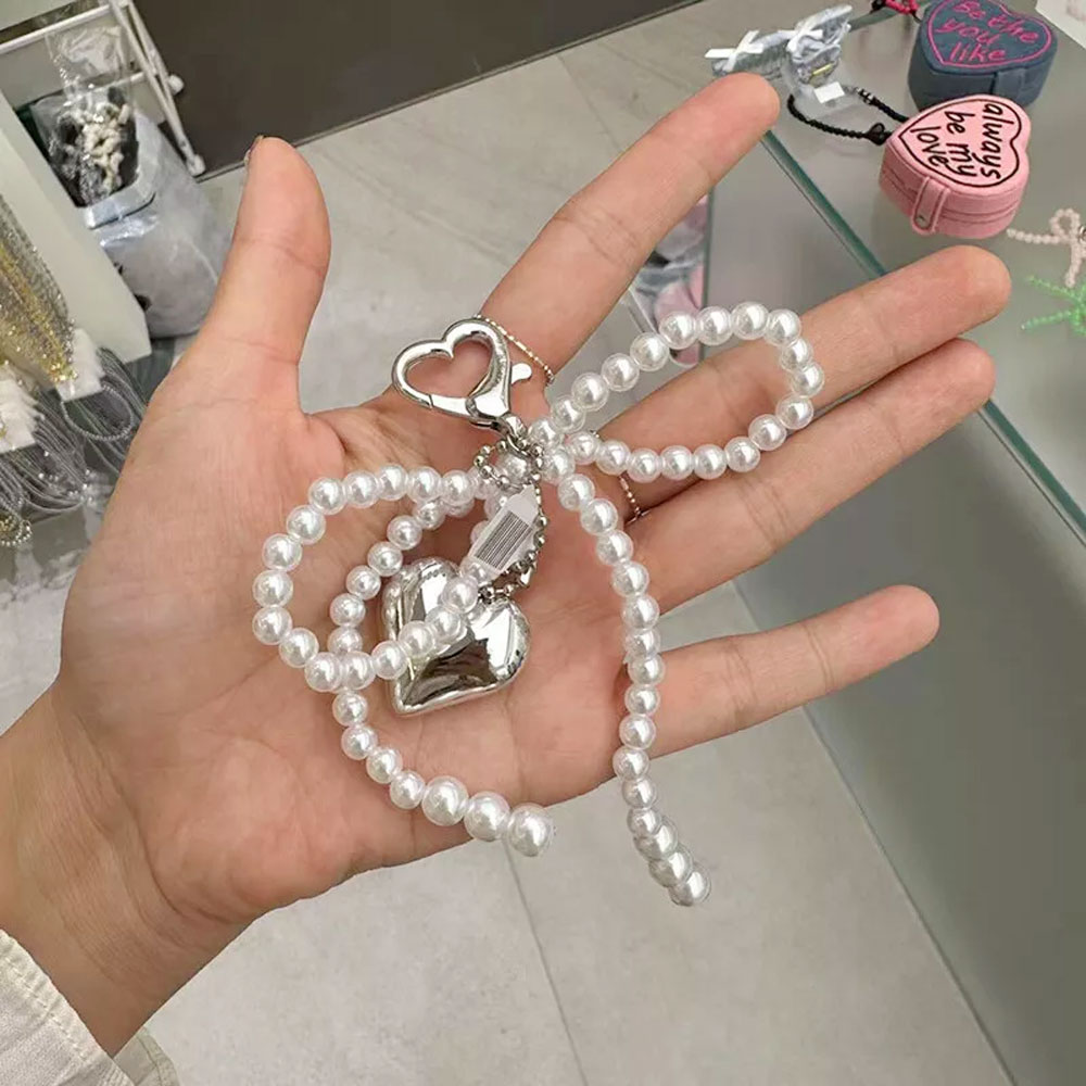 韓国のかわいいリボンパールフォンペンダントチェーンY2Kハー - Phone Accessories For Android のレビューと価格