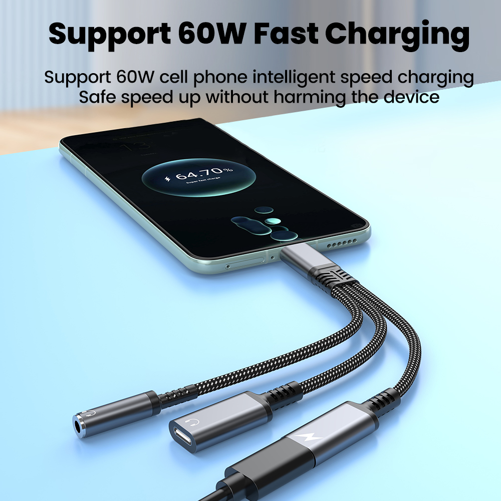 Type Cオーディオアダプターケーブル 3in1 60W急 - Earphone Splitter Jack のレビューと価格